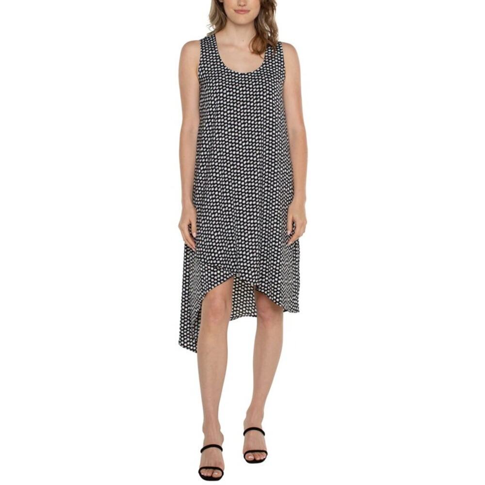 Liverpool Black & White Dot Sleeveless Pocket Dress Assymetric Womens Small